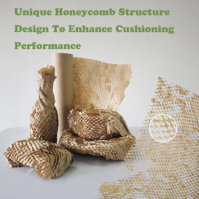Honeycomb Packing Paper 12" W x 330' L Packing Paper for Moving Products & Gifts Honeycomb Wrapping Paper Recyclable and Biodegradable Cushioning Packing Material with 20 Fragile Stickers