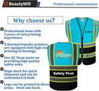 10 Pack Custom Safety Vest Customized Logo Mesh Vest Class 2 High Visibility Reflective Vest with Pockets Workwear（LightBlue Black，XL ）