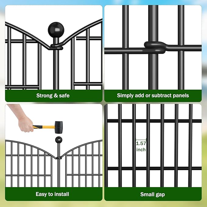 10 Panels Decorative Garden Fence - 32 in (H) x 23.6 ft (L) No Dig Dog Fence Outdoor for Yard, Rustproof Tall Garden Fencecing Panels, Animal Barrier Suitable for Yard Border, Patio, and Outdoor Use
