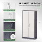 Greenvelly Metal Garage Storage Cabinet, Tall Locking Storage Cabinet with 2 Doors and 4 Adjustable Shelves, Steel Tool Cabinet, Lockable Filling Cabinet for Home, Office, Garage, School (Gray White)