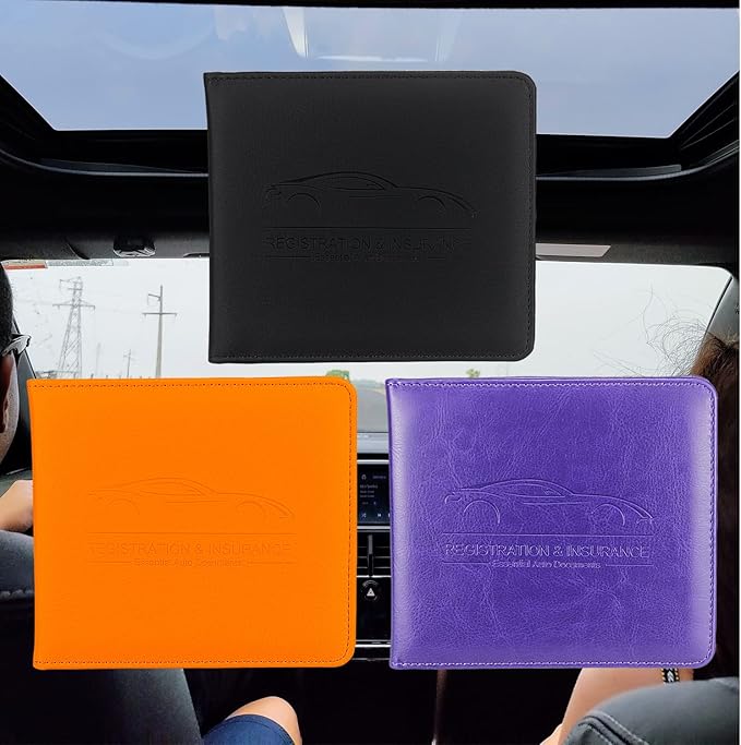 Car Registration and Insurance Holder, Premium Pu Leather Vehicle Glove Box Organizer - for Driver License, Cards & Essential Documents (S-Orange)