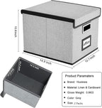 Huolewa Collapsible File Storage Organizer Boxes with Lids, Portable Large Linen Hanging Filing Storage Boxes, Decorative Home/Office Filling System for File and Folder Storage (Grey)-2 Pack