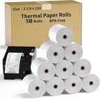 CLASSY Thermal Paper 3 1/8 x 230ft, 50 Rolls Receipt Paper for Cash Registers Printer, ATM Machine,Compatible with Wide Range of POS Systems for Small Business