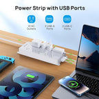 TROND Surge Protector Power Strip, 4000J, ETL Listed, 10 Widely Spaced Outlets, 2 USB C and 2 USB A Ports, Flat Plug 5ft Extension Cord, Wall Mountable, Under Desk Power Strip for Home Office, White