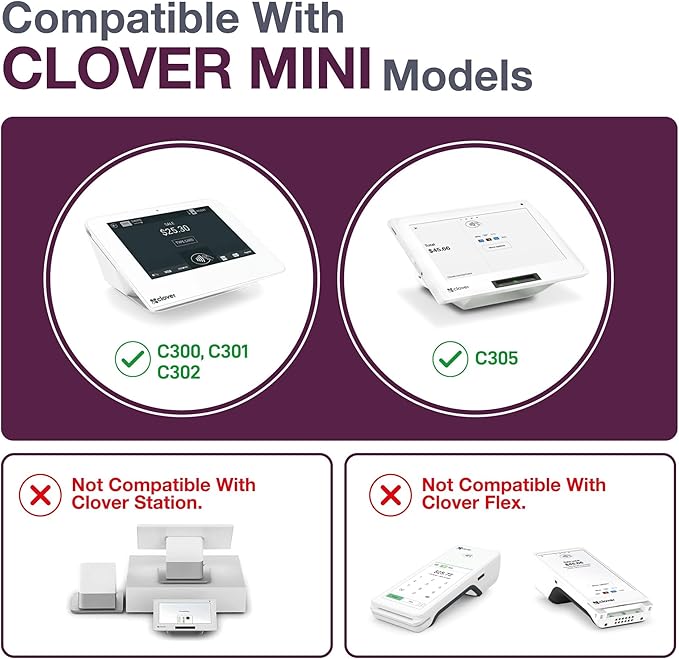 Receipt Paper for Clover Mini and Clover Mobile Thermal Printer - Receipt Paper Rolls Compatible with Clover Mini POS models C200, C300, C301, C302, C305 (30 Rolls)