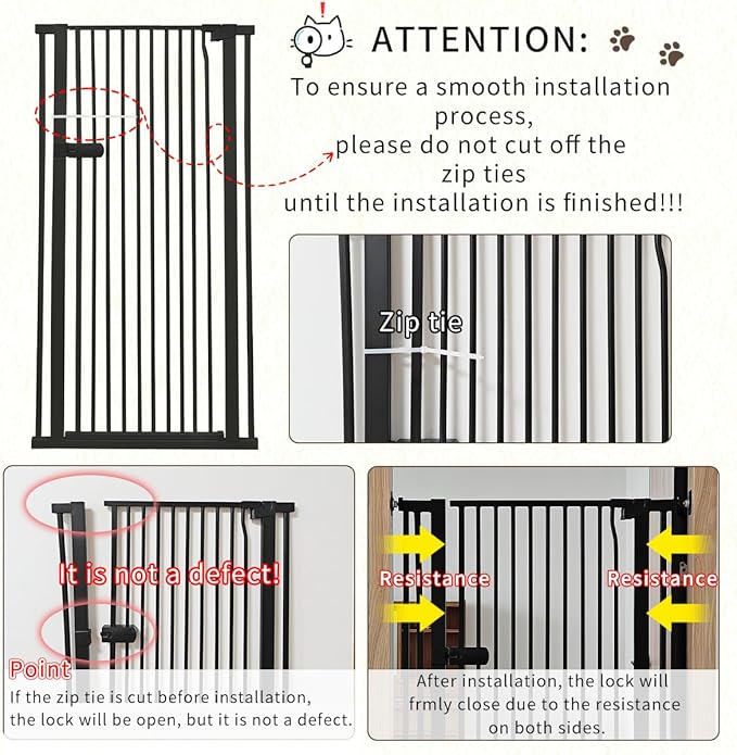 Lumizone Extra Tall Cat Gate 55.12" High Pressure Mounted Extra Wide 2025 New (17 Sizes) 1.37" Gap No Drilling Auto-Close One-Handed Operation Tall Pet Gate for Dogs(Black, 55.12" H x 26.18"-29.91" W)