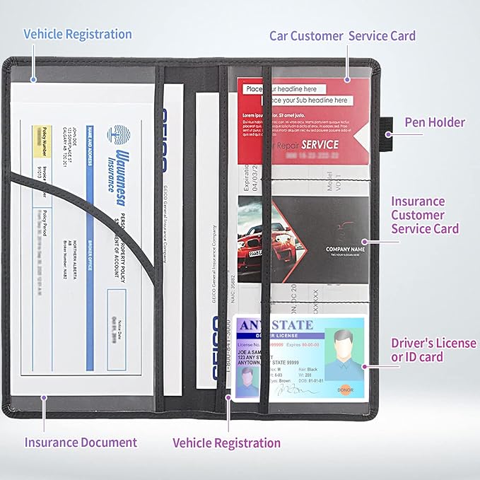Car Registration and Insurance Holder,PU Leather Car License Document Insurance and Registration Card Holder Men Women Vehicle Glove Box Organizer Auto Accessories-Dragonfly On Calla Lilies Flowers
