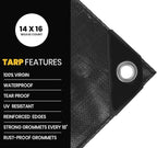 PROTARP Extra Heavy Duty 16 Mil Tarp Cover, Waterproof, UV Resistant, Rip and Tear Proof, Poly Tarpaulin with Reinforced Edges for Roof, Camping, Patio, Pool, Boat. (Black 30′ X 50′)
