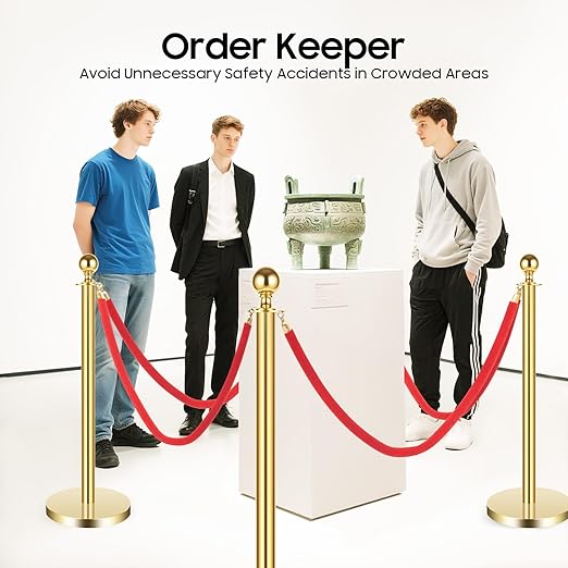 Red-Gold Stanchions Posts, 6 Packs Stanchion Set Crowd Control Barriers with 4.9 ft Red Velvet Rope, Stanchions and Velvet Ropes Red Carpet Poles for Party Supplies