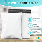 Shop4Mailers 19 x 24 Glossy White Plastic Self Seal Poly Mailer Flat Bags Waterproof Shipping Envelope 1.7 Mil for Apparel, Clothes, Shirts, Books – Permanent Adhesive Seal (50 Pack)