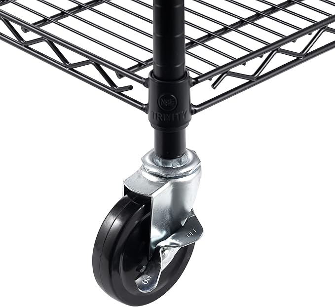 Trinity Basics 4-Tier Adjustable Wire Shelving with Wheels for Kitchen Organization, Garage Storage, Laundry Room, NSF Certified, 600 to 1800 Pound Capacity, 60” by 24” by 54”, Black