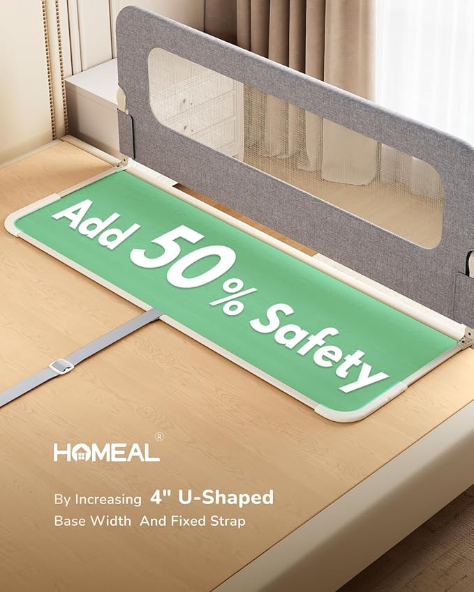 HOMEAL Bed Rail for Toddlers - 59"x24" Extra Long Foldable Toddler Bed Rails for King, Queen, Twin, Full, Double Bed - Breathable Guard Rail for Toddlers with U-Shape Base, Grey