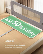 HOMEAL Toddler Bed Rails - 47"x24" Foldable Baby Bed Rail Guard with U-Shape Base - Kids Guard for for Twin, Full, Queen, King Beds - Breathable Bed Rail for Baby, Grey, 1 Pack