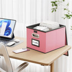 Huolewa Portable Leather File Organizer Boxes with Lids, Office Document Boxes Organizer, Filing Boxes, Decorative Small File Boxes for Hanging Files, File Cabinet for Office/Home - 4 Pack