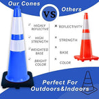 BESEA 6PACK 28 inch Traffic Safety Cones Blue Road Parking Cones 28" Heavy Duty Construction Cone Structurally Stable for Traffic Control at Public Place(6PCS)