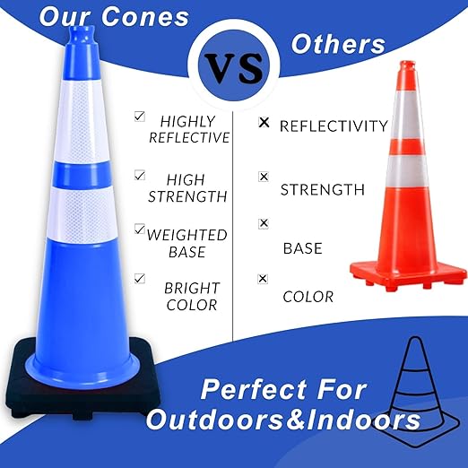 BESEA 6PACK 28 inch Traffic Safety Cones Blue Road Parking Cones 28" Heavy Duty Construction Cone Structurally Stable for Traffic Control at Public Place(6PCS)