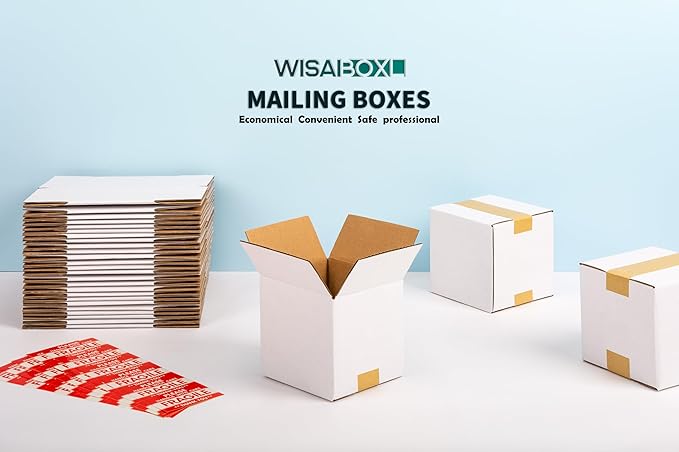 6x6x6 inch White Shipping Boxes, Corrugated Cardboard Small Boxes with Fragile Stickers for Business Mailing, Packing, Moving, Storage, 15 Pack
