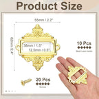 uxcell 10 Pcs Metal Label Holder, 2.2 x 2.4 Inch Small Vintage Card Frame Tag Floral Lace Label Holder with Screws for File Boxes Drawers Door Cabinet Book Shelves, Gold Tone