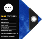 PROTARP Extra Heavy Duty 16 Mil Tarp Cover, Waterproof, UV Resistant, Rip and Tear Proof, Poly Tarpaulin with Reinforced Edges for Roof, Camping, Patio, Pool, Boat. (Blue 10′ X 20′)