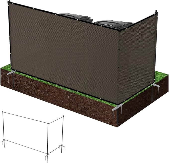 Patio 6' x 12' Outdoor Privacy Screen Freestanding Temporary Fence Panels Net Cover with Metal Poles for Outside Backyard Pool Garden Air Conditioner Fencing, Brown