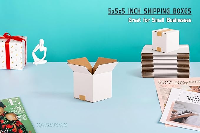 5x5x5 inch Small Shipping Boxes, White Corrugated Cardboard Boxes for E-Commerce, Mailing, Storage, Gifts Wrapping, 25 Pack