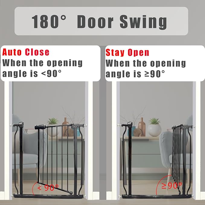 Extra Wide Baby Gate, 57.5-62 Inch - Black Metal, Pressure Mounted Indoor Safety Gate, Walk-Through Dog Gate for Kids & Pets, 30 Inch Tall