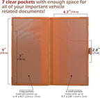 Auto Insurance and Registration Card Holder - Vehicle Glove Box Document Organizer - Car Essential Paperwork Holder for DMV, AAA, Contact Information Cards - Premium PU Leather Wallet Case - Orange