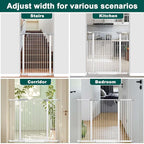 Fairy Baby 40.5" Extra Tall Baby Gate, 72.3"-76.7" Extra Wide Long Pet Gate, Metal Auto Close Safety Child Gate Indoor, Pressure Mounted Dog Gate No Climb Fence for Stairs Doorways Kid or Pet, White