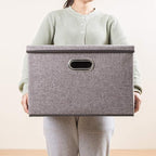 PRANDOM Large Collapsible Storage Bins with Lids [3-Pack] Linen/Cotton Blend Foldable Storage Boxes Organizer Containers Baskets Cube with Cover for Home Bedroom Closet Office Nursery(17.7x11.8x11.8)