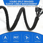 Split Braided Cable Sleeve，Flexible Wire Loom Tubing, Automotive Cord Protector Pet Proof, Cable Management for Computer TV Electric Wires Harness 16ft (Black, 8mm（5/16")