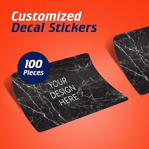 100 Custom Vinyl Stickers - Upload Your own Image, Text, Design, Logo - Personalized Logo Labels for Handmade, Packaging, Bottle, Jars, Candle, Brand Stickers (Black Marble, 5x3)