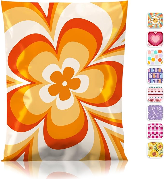 Metronic Poly Mailers 10x13 Inch 100pc Shipping Bags for Clothes,Strong Adhensive Shipping Envelopes for Small Business,Waterproof Mailers Poly Bags for Shipping,Packaging Mailing Bags Orange Flower