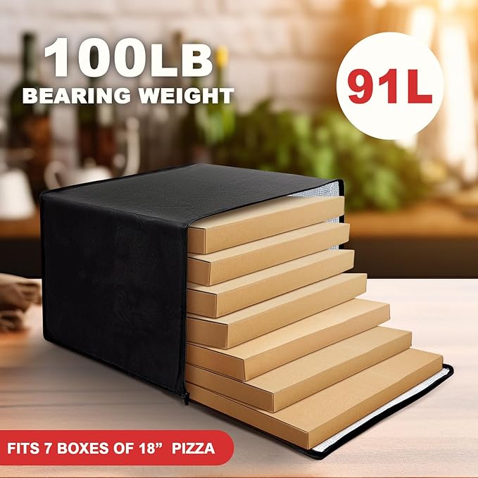 Maxcheck 2 Pcs Insulated Pizza Delivery Bag 24 x 24 x 14 Inch Pizza Warmer Bag Carrier Reusable Insulated Cooler Boxs Winter Food Delivery Carrier for Personal and Professional Use (Black)