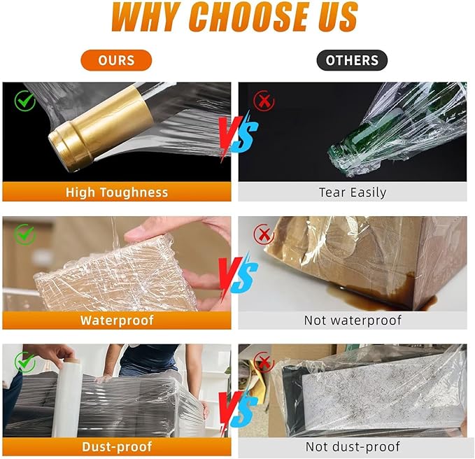 18 inch Stretch Film Shrink Wrap for Moving Supplies, 4 Pack Industrial Strength Stretch Plastic Wrap Roll for Pallet Wrapping Shipping Moving Boxes Storage Furniture,1000ft, Clear