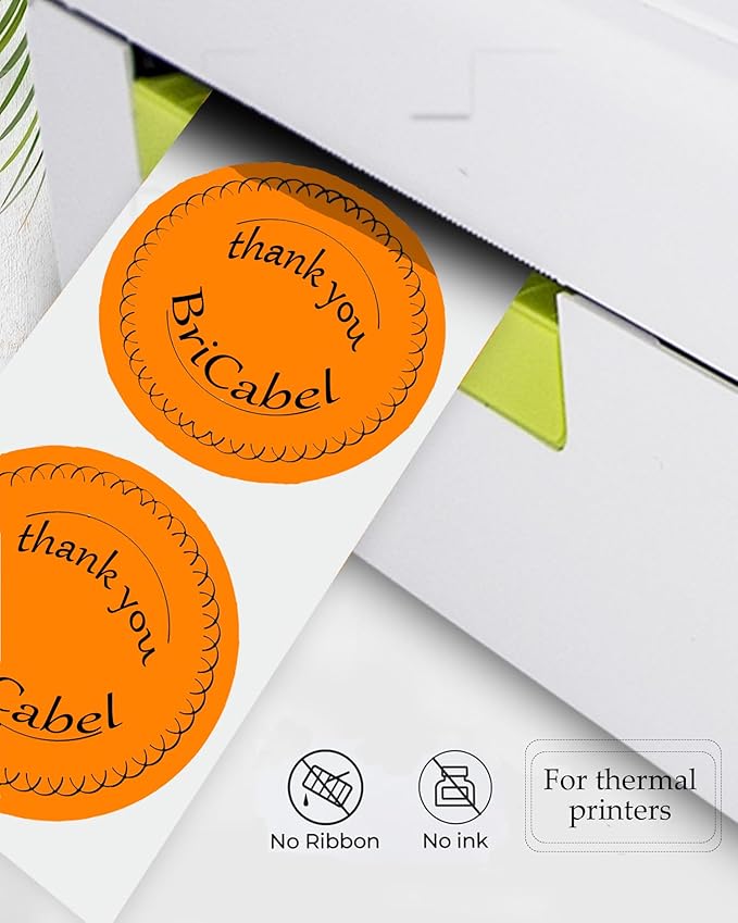 4 Inch Large Orange Circle Thermal Labels, Self-Adhesive Round Inventory Stickers, Multi-Purpose Round Roll Thermal Printing Stickers for Business and Domestic Use-300 Labels/Roll