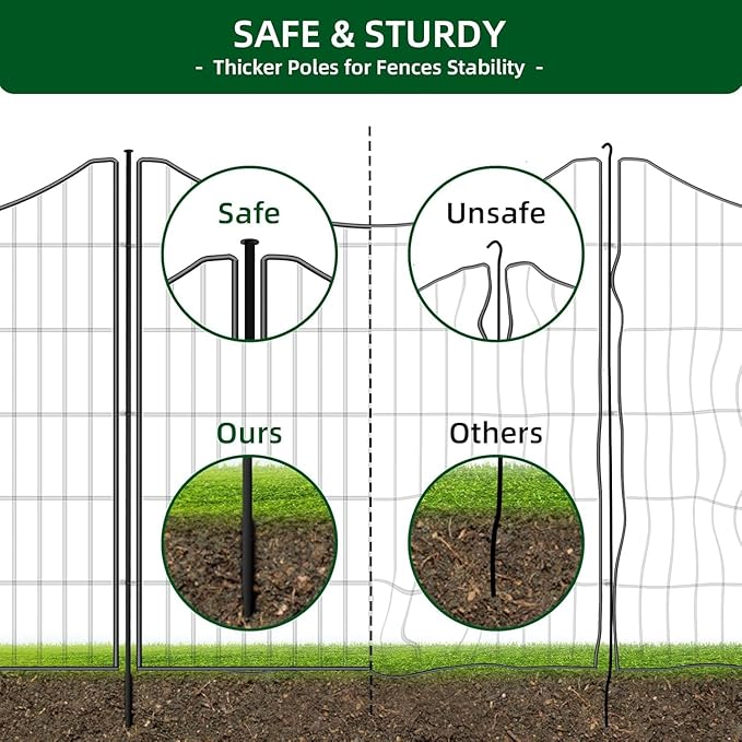 12 Panels No Dig Decorative Fence with Gate, 42 in(H) X 27 ft(L) Tall Garden Fence Animal Barrier, Rustproof Metal Wire Edging Border, Temporary Dog Blocker for Outdoor, Yard, Patio