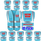 BeautyWill Safety Vest 10 Pack Customize Logo Class 2 High Visibility Reflective Vest with 5 Pockets Construction Security Work Vest ANSI/ISEA Standards