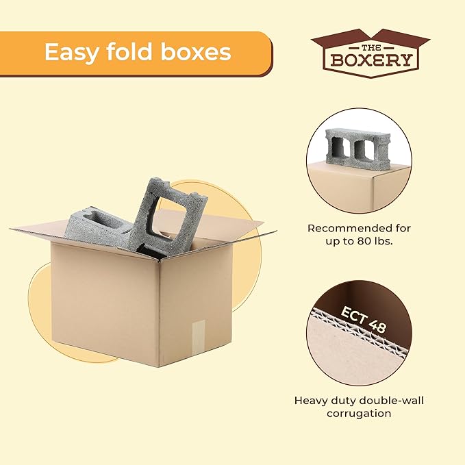 The Boxery Heavy-Duty Double Wall (ECT48) - 12"x12"x6" (15-Pack) | Corrugated Boxes for Shipping, Packaging, Moving, Storage Box for Home or Business, Strong Wholesale Bulk Boxes
