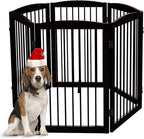 Freestanding Pet Gate for Dogs, Indoor Wooden Foldable Dog Gate for House, Extra Wide, Pet Fence for Stairs, Doorways, Halls, Support Feet Included, 120 Inch Wide, 6 Panels 32",Brown