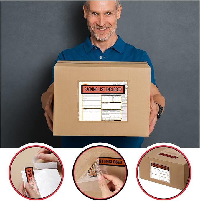 1000 Pcs Packing Slip Envelope Pouches Clear Self Adhesive Shipping Label Sleeves Waterproof Packing List Envelopes Pockets Top Loading Shipping Pouches Enclosed Bags (Orange,7" x 10")