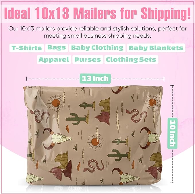10x13 Poly Mailers – Western Boho – Waterproof, Tear-Resistant Shipping Bags with Adhesive Seal – 50 Pack – Package Mint