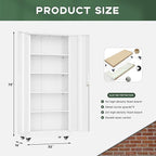 Greenvelly Metal Garage Storage Cabinet with Wheels, 73" White Steel Rolling Cabinet with 2 Door Lock and Adjustable Shelves,Locking Storage Cabinet for Garage Home Office Utility Room