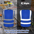 5 Pack Mesh Safety Vest Custom Logo Class 2 High Visibility Reflective Vest with Pockets Construction Security Work Vest Blue