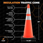 Xpose Safety 36 Inch Orange Traffic Cones Heavy Duty 15lb with 6" & 4" Collars, 48 Pack - Multipurpose PVC Plastic Safety Cone for Parking, Soccer, Caution, Kids and Construction - DOT Approved