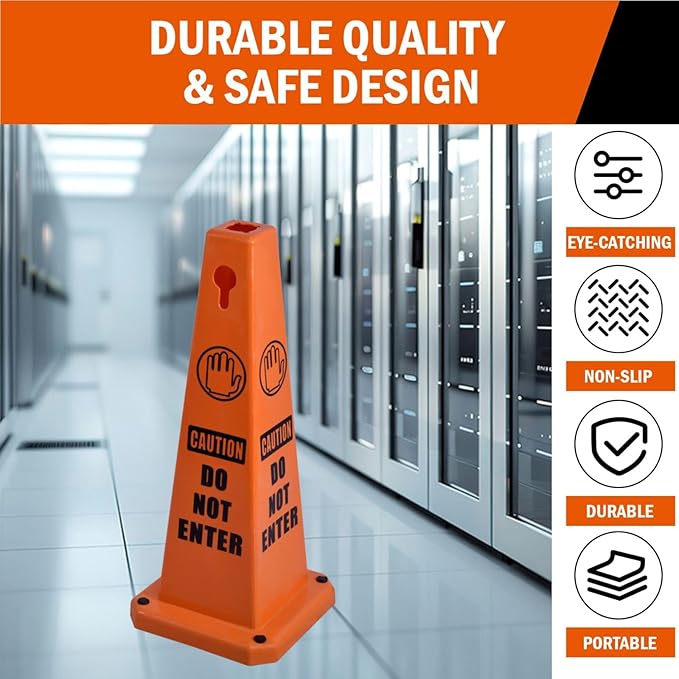 26.5" Caution Cones, 4-Sided Visible Safety Signs with Heavy Rubber Base, Warning for Slip & Fall Prevention, Indoor/Outdoor Use (8, Do Not Enter-Orange, 26.5 inch)