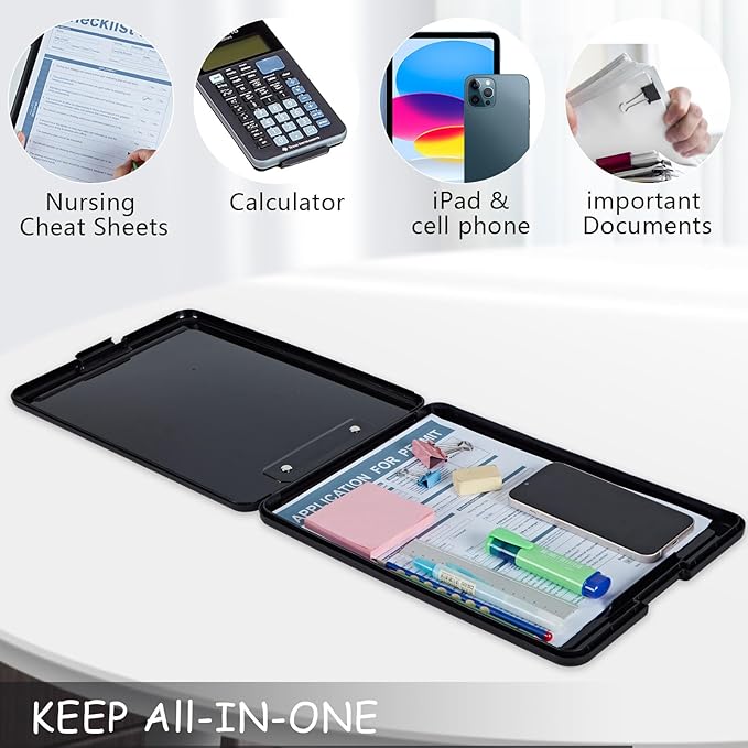 Clipboard with Storage, High Capacity Plastic Storage Clipboard with Low Profile Clip for Women Teachers Work, School & Office Supplies, Cute Pattern Decorative Clipboards, Headset Cat
