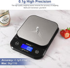 BOMATA Waterproof Kitchen Scale, 0.1g/0.01oz High Precision, 5kg/11lb, Washable, USB Rechargeable, Digital Scale for Food,Cooking, Baking, Weight Loss, Black&Grey