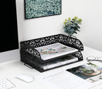 EasyPAG Paper Organizer for Desk 2 Tier Stackable Paper Tray for A4 Legal Size Folders Metal File Storage Desktop Organizer for Home Office School Teacher, Black