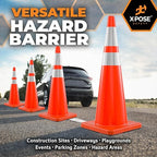 Xpose Safety 36 Inch Orange Traffic Cones Heavy Duty 12lb with 6" & 4" Collars, 24 Pack - Multipurpose PVC Plastic Safety Cone for Parking, Soccer, Caution, Kids and Construction - DOT Approved