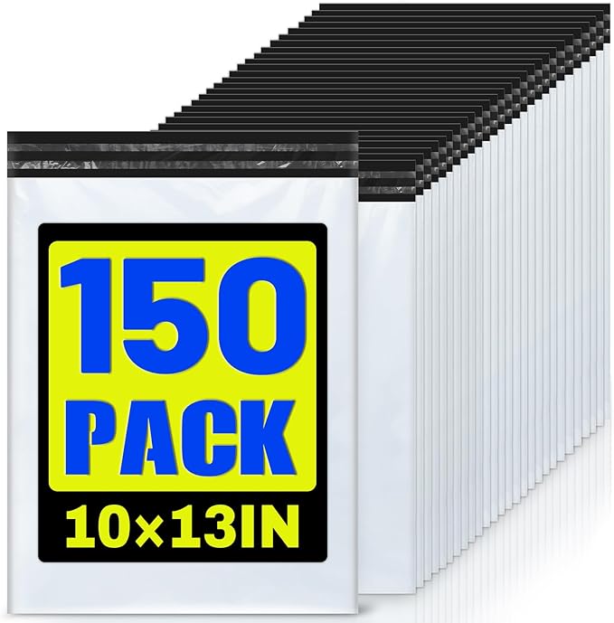150 Pcs Poly Mailers Shipping Bags 10x13 Inch Packaging Clothes Polymailers Envelopes Mailing Package Self Seal Shipping Envelopes Waterproof Poly Bags Small Business Supplies Package White